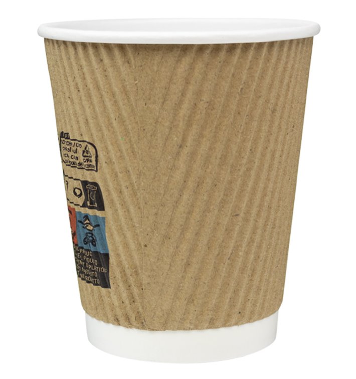 Vaso Cartón 8 Oz/250ml "Rizado Kraft" Marrón Ø7,8cm (25 Uds)