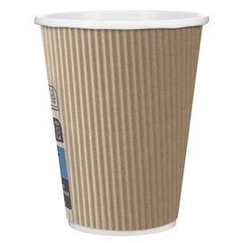 Vaso Cartón 12 Oz/300ml "Rizado Kraft" Marrón Ø8,7cm (1000 Uds)