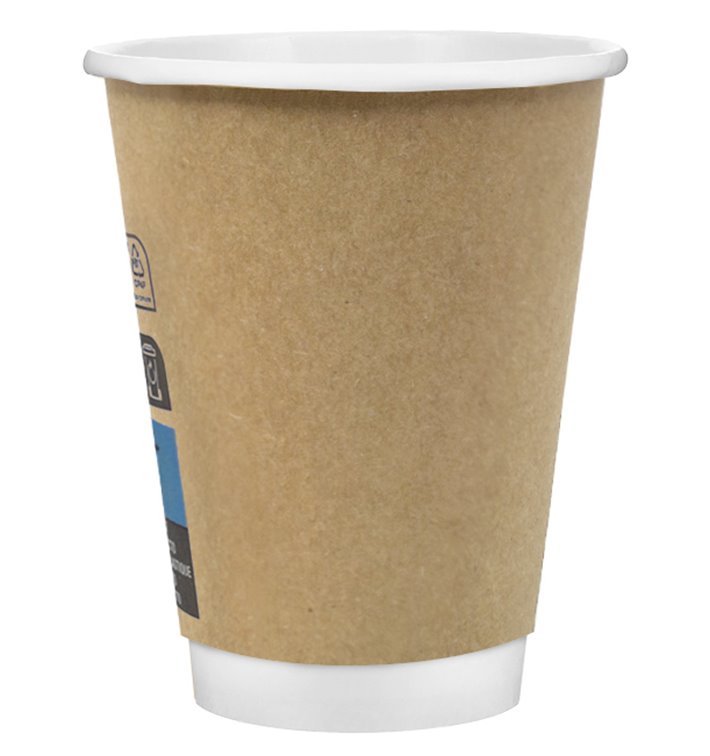 Vaso Cartón 12Oz/360ml Doble Pared Liso Kraft Ø9cm (25 Uds)