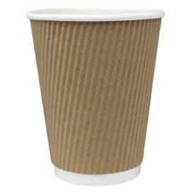 Vaso de Cartón Doble Pared Rizado Kraft 12Oz/360ml Ø9,0cm (25 Uds)