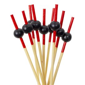 Pincho de Bambú Decorado Negro y Rojo 7cm (1200 Uds)