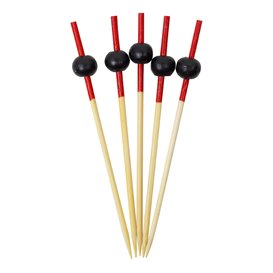 Pincho de Bambú Decorado Negro y Rojo 7cm (100 Uds)